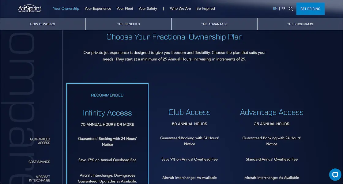 Airsprint homepage design