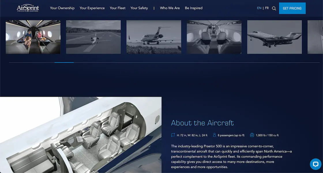Airsprint product carousel