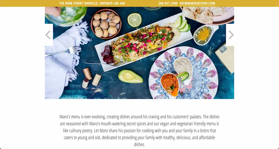 Maro's Bistro menu layout